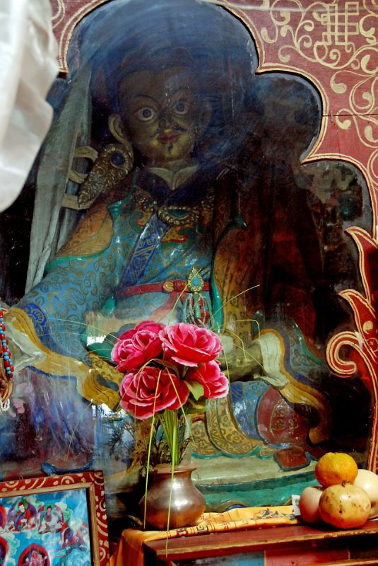 37 Padmasambhava Statue Inside Old Chiu Gompa The main statue behind glass on the old Chiu Gompa altar is Padmasambhava (Tib. Guru Rinpoche).
